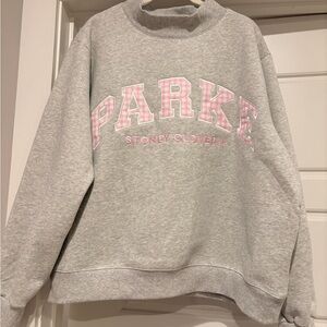 PARKE Stoney Clover Lane Gray Sweatshirt with Pink Gingham Lettering